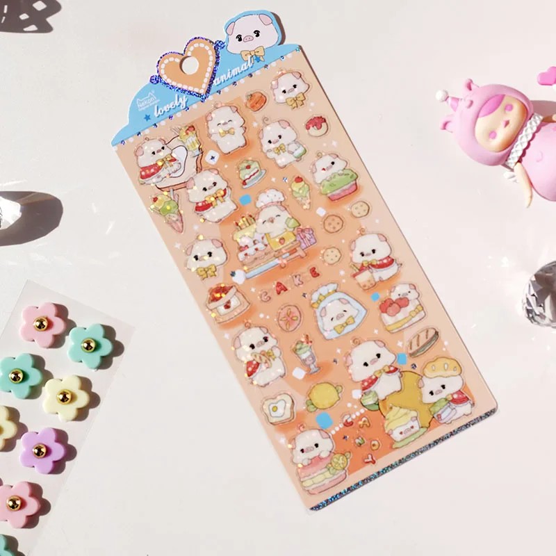 Nekoni Kawaii Stickers Decal Vinyl Waterproof PVC Cute Animal Dog Cat Bunny Bear Pig Sheep Glitter Stickers