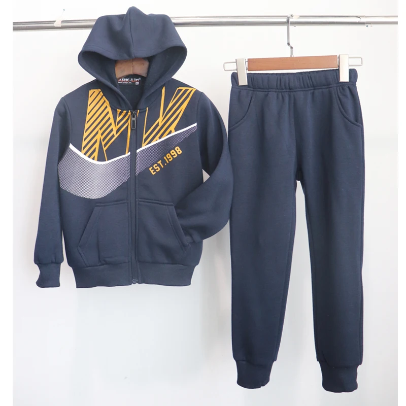 Заводская цена, низкая минимальная партия, Модный дизайн, популярный большой логотип, зимняя толстовка на молнии, куртка, одежда, комплекты для маленьких детей и мальчиков