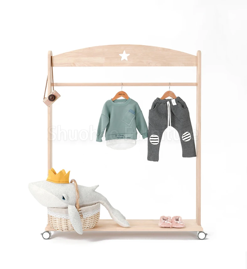 Заводская распродажа Nordic деревянные детские детская одежда вешалка/подвижный стеллаж для выставки товаров для детей одежда висит и хранения