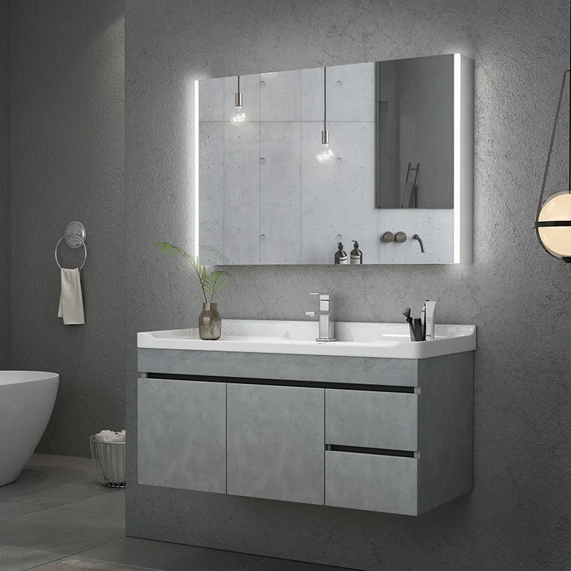 Modern Bathroom Furniture Set Waterproof WPC Particleboard Mirror Storage Bathroom Vanity Cabinet Shelf melamine furniture