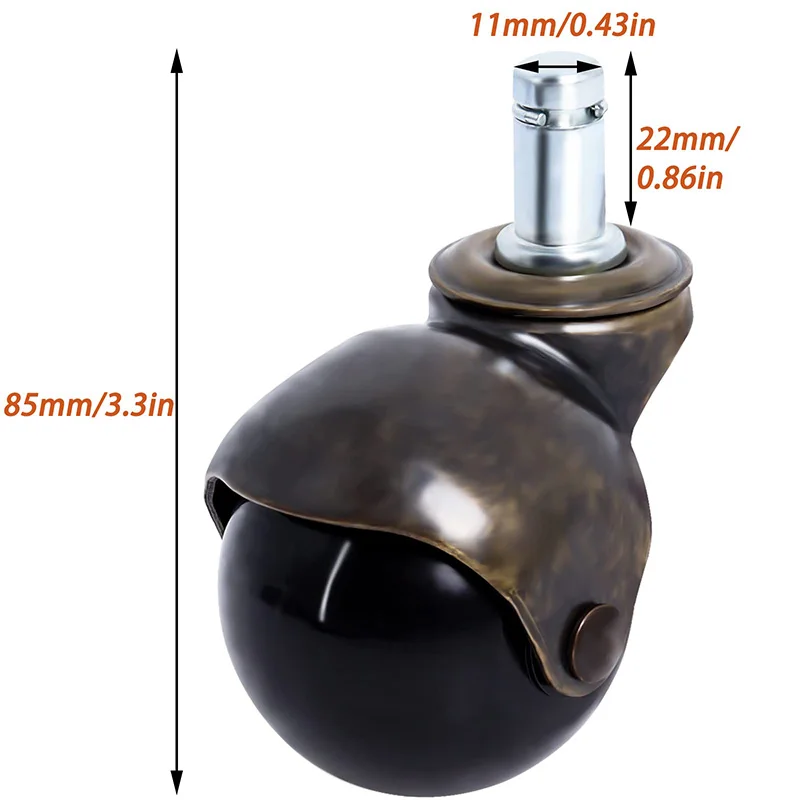 Vintage Rolling Casters Antique Stem Socket Ball Caster Wheels Replacement for Office Chair Sofa Cabinet