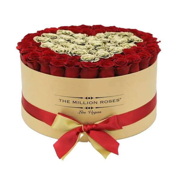 Custom Printed Hard Rigid Cardboard Luxury Cylinder round Flower Box Paper Packaging with Ribbon for Flowers