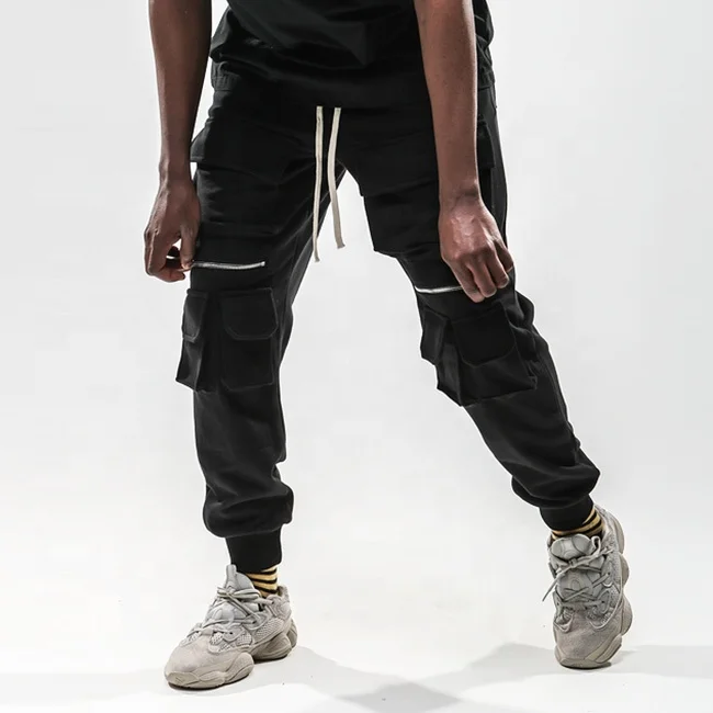 OEM fog black casual moto biker jogger pants multi pockets stretch waist pants slim fit cotton cargo pants sweatpants stock