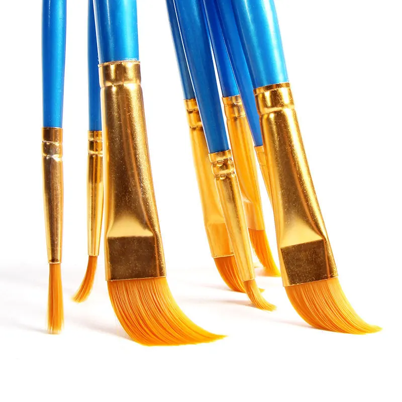 10-Piece Set Oil Brush Pearl Blue Plastic Handle Nylon Hair Art Watercolor Gouache Painting Brush