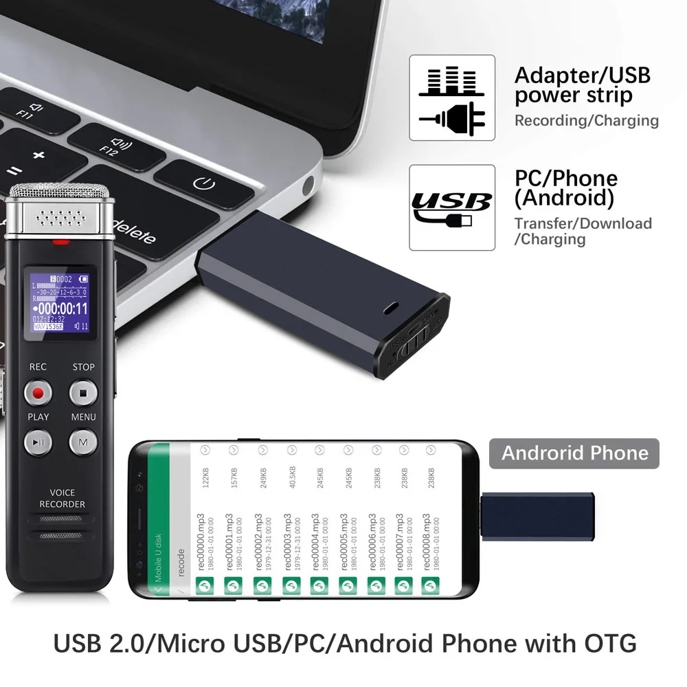 Пользовательский USB и Micro USB 2 в 1 цифровой аудио рекордер 8 Гб совместимый с Mac OTG металлический корпус маленький USB диктофон для записи