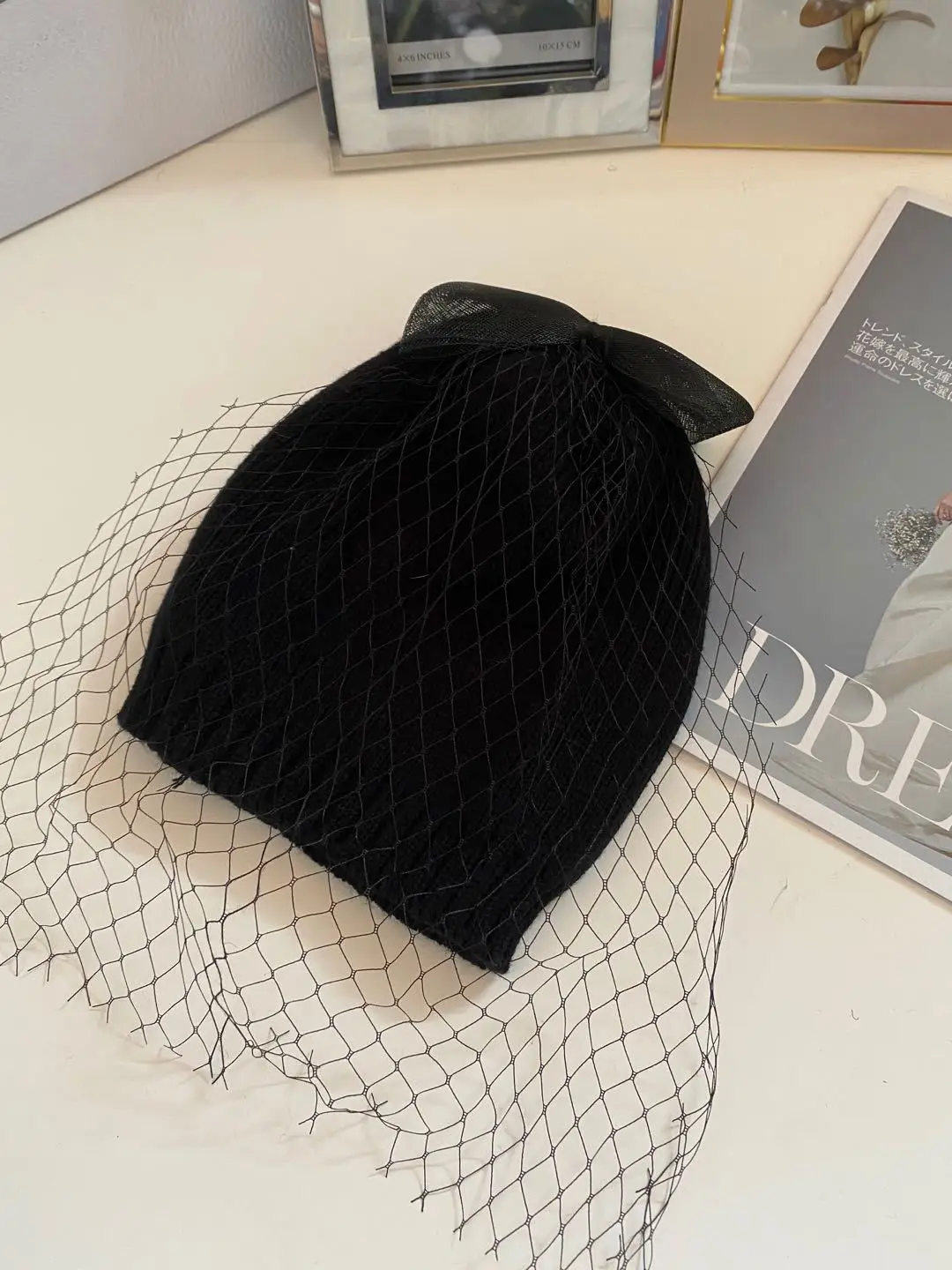 fashion womans beanie winter hats Chunky Stretch Knitted Beanie Hat Skull Thick Ski hat with bowknot & mesh veil