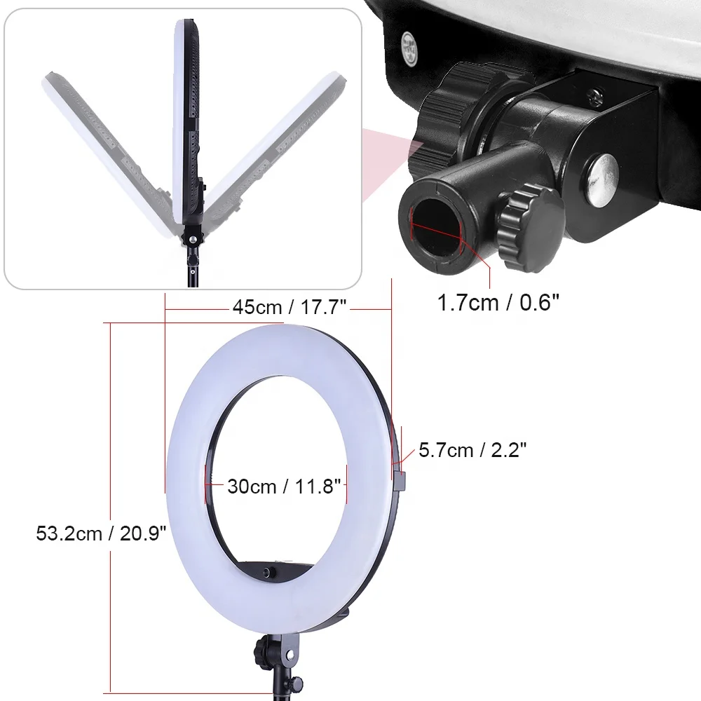 Оптовая продажа мобильных selfie ring light 18 дюймов 96 Вт двухцветная Кольцевая вспышка перезаряжаемые фотоосвещение Торшер для оптовая ресниц наращивания