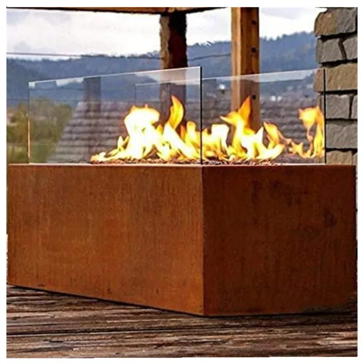 new outdoor garden no smoke natural gas firepit table patio corten steel modern huge propean fire pit with glass