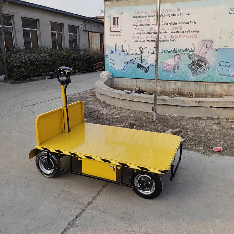 Customized station driving type reverse riding electric flat 4 wheel truck warehouse plant hauler