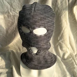 Wholesale Fashion Winter Keep Warm Knitted Beanie Hats Custom Logo Mask Full Face camouflage Stripe Three Hole cycling Balaclava