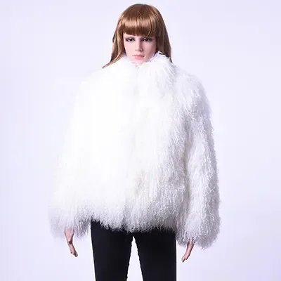 MWFur Woman Fur Coats Woman Winter Warm Fur Clothing For Ladies Fashion Mongolia Sheep Fur Coat Casual Collar