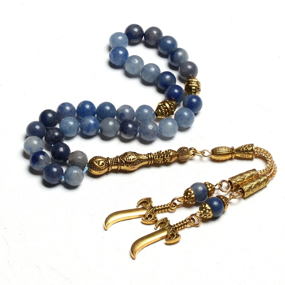 High quality natural blue aventurine stone islamic tasbih prayer beads