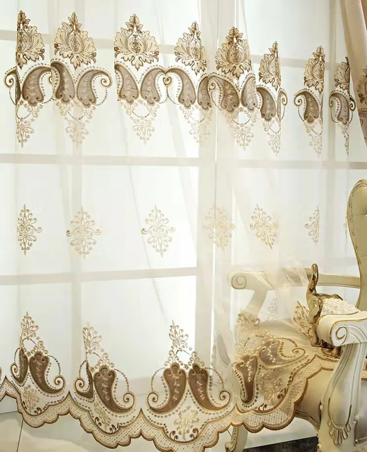 Затемняющие шторы с вышивкой и привлекательным балдахином, европейские Роскошные прозрачные Занавески для гостиной