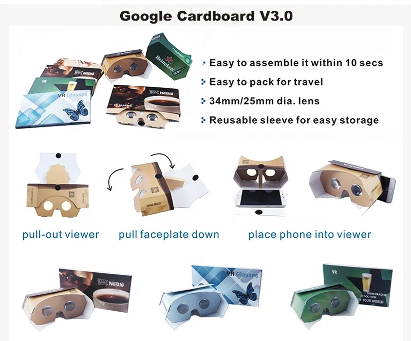 China Manufacturer Cheap Corrugated paper VR Box 3D Glasses Folding Google Cardboard Box