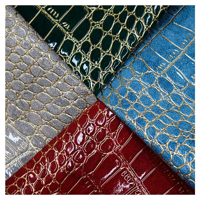 Handbag Pu Leather Crocodile Embossed Gold Line Bright surface  for shoes bags wallets Decoration