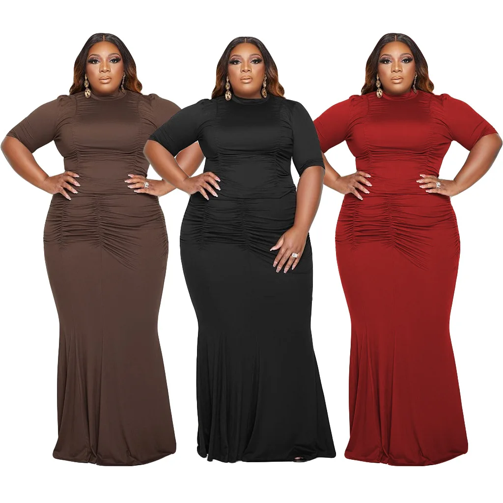 Women Plus Size Two Piece Skirt Set Solid Casual Pleated Top And Long Skirt Outfits For Fat Women