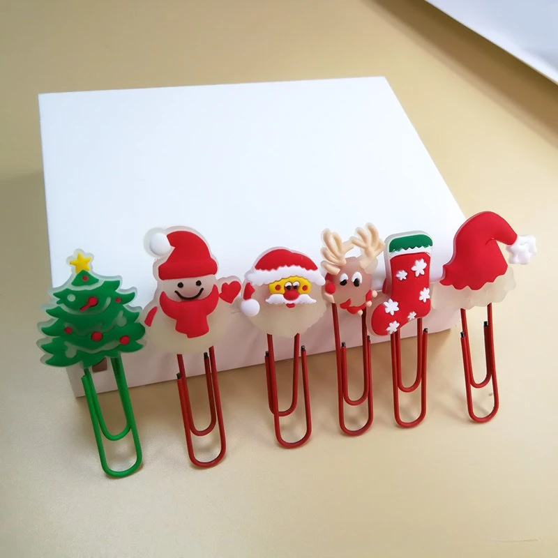 New fluorescent cartoon Christmas PVC paper clip bookmark color cute creative paper clip stationery supplies wholesale