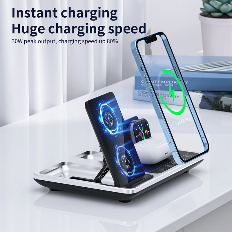 4 in 1 New Mobile Phones Holder Smart Touch  Led Light Stand Up Wireless Charger Station wireless charger