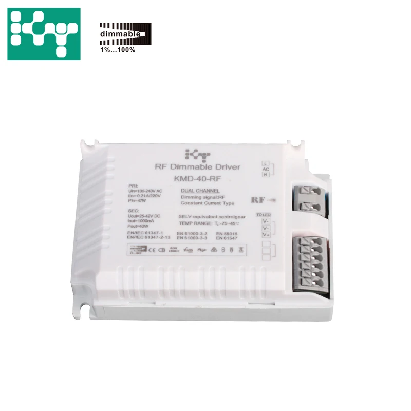 
 RF светодиодный драйвер постоянного тока 40 Вт 25-42VDC 950mA IP20 Диммируемый драйвер  