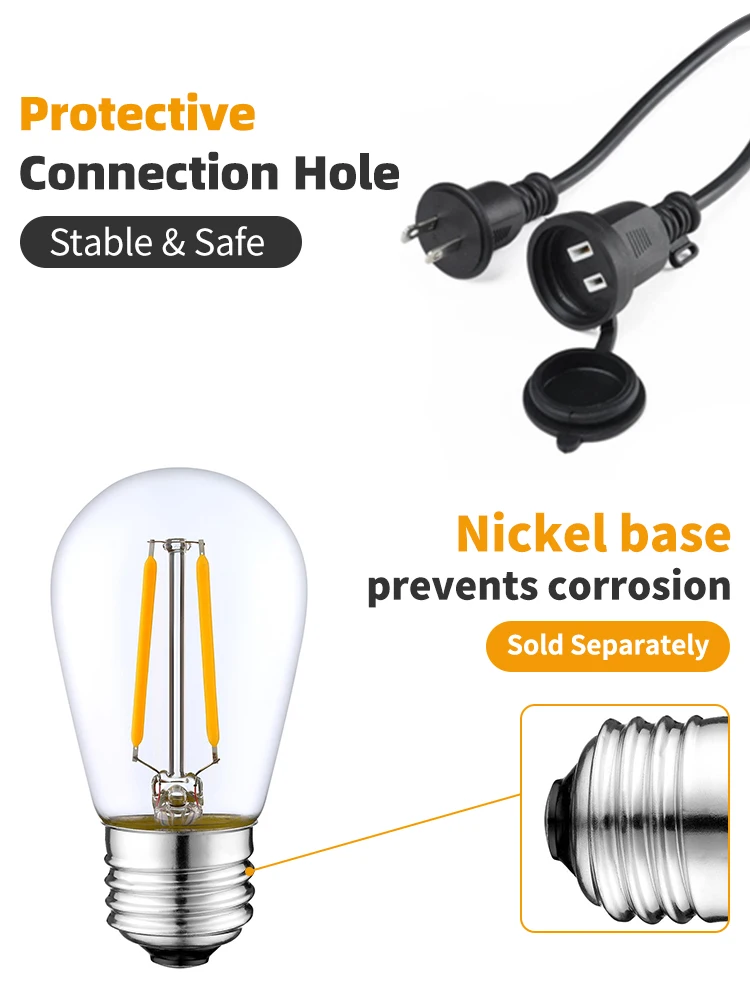 S14 led  string lights   bubble lamp  ip65waterproof led for outside  garden lighting with edison plastic