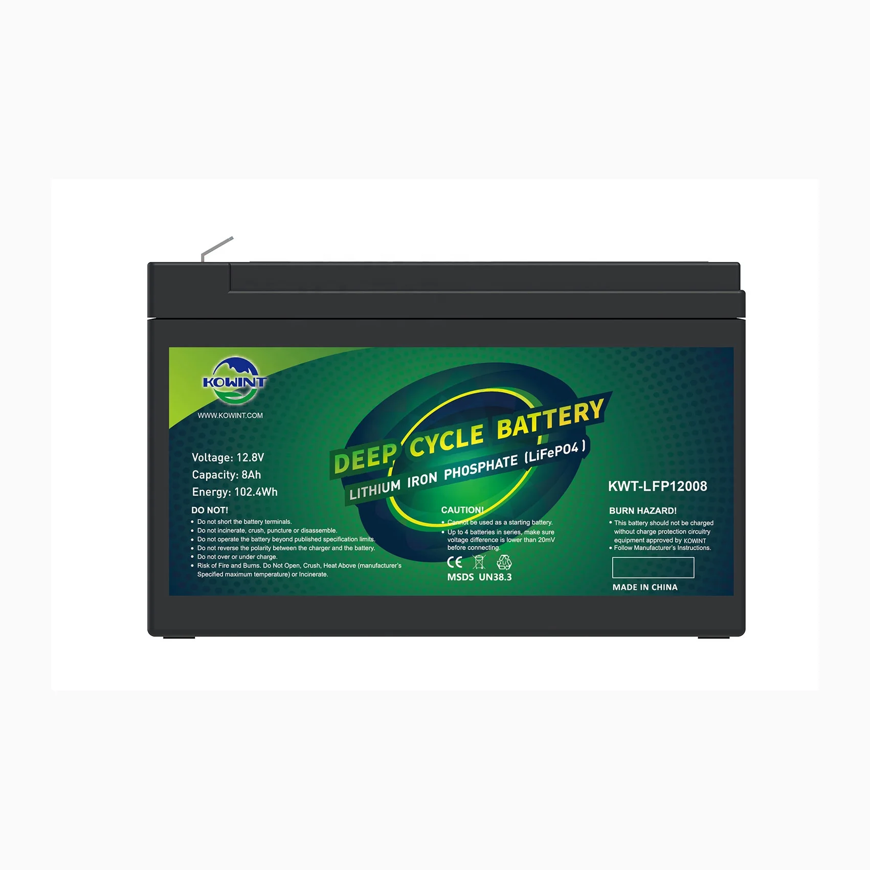 Kowint Deep Cycle 10 Year Lifespan LFP Battery 12V 8Ah Lithium ion Battery Universal Sealed Lead Acid Battery Replacement