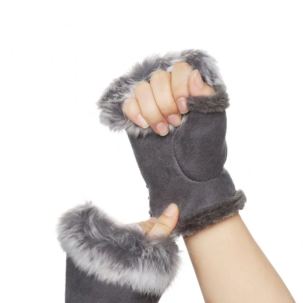 Fashion Faux Rabbit Hair Gloves for Women Girls Autumn Winter New Warm Fingerless Suede Mittens Soft Comfortable Stretch Gloves