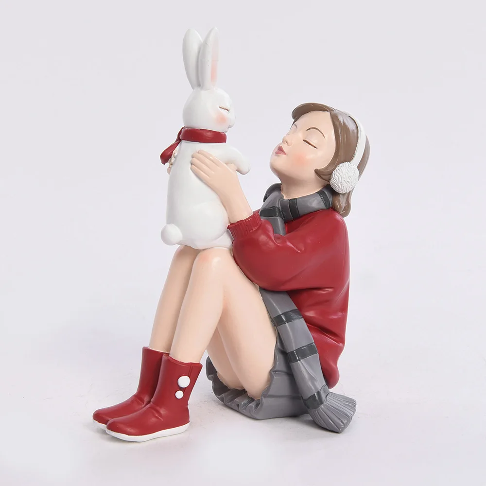 Cute Resin Modern Girl Statue Home Furnishing Crafts Decoration Cafe Room Table Figurines Wedding Gift Accessories