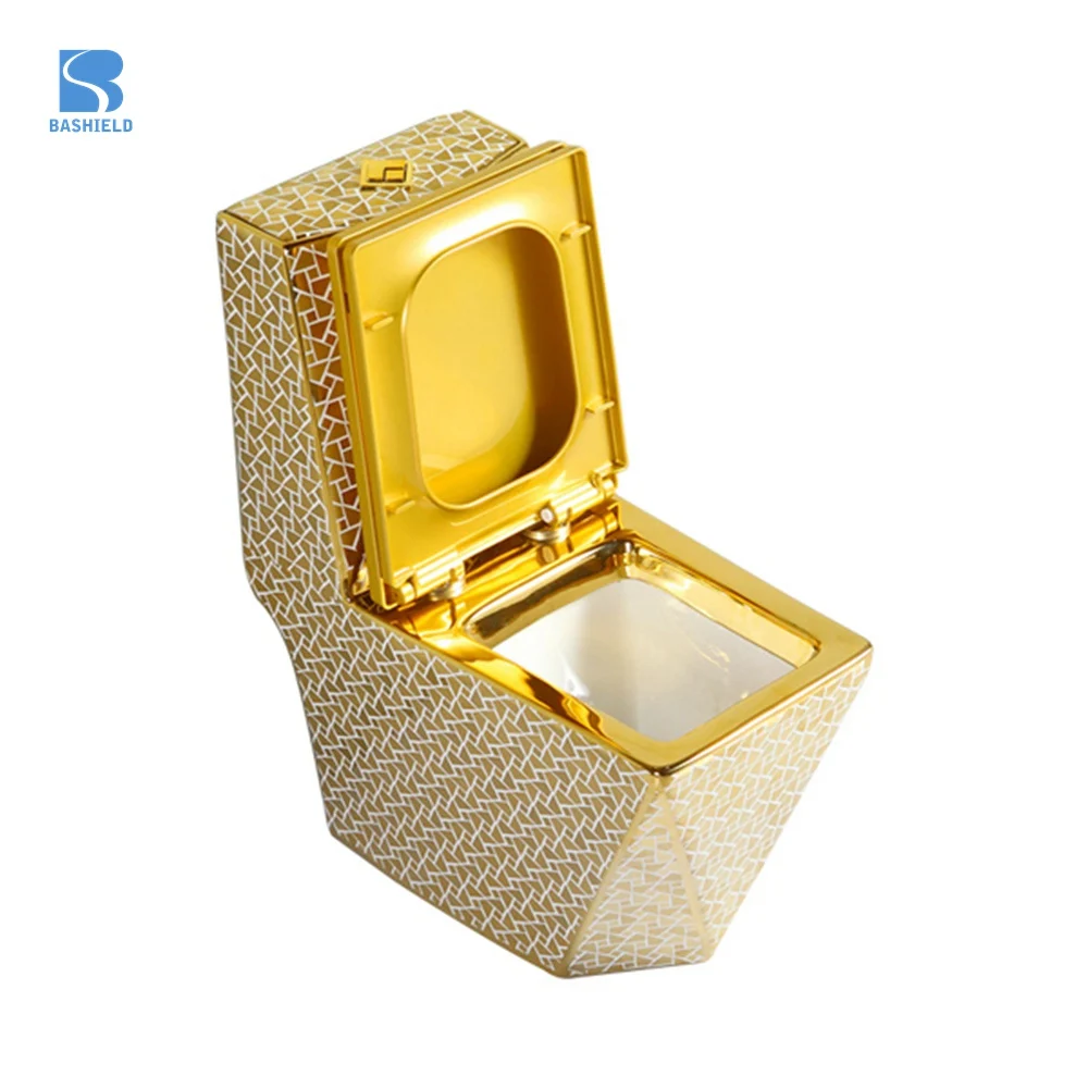 Diamond Shape Sanitary Ware Golden Color Toilet Gold Wc Toilet ,Floor Mounted Gold Plated Toilet