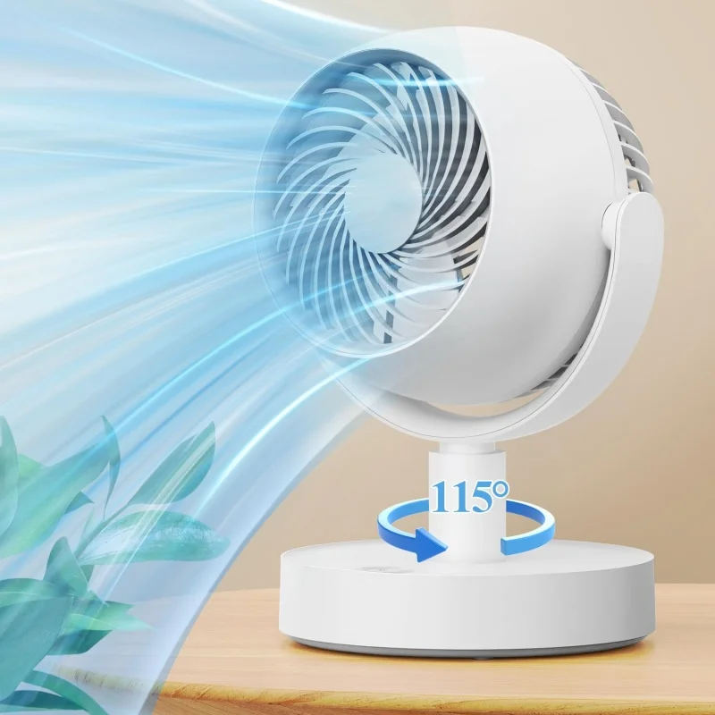 Air Circulator Desk Fan Rechargeable Auto Oscillating Portable Fan 5 Speeds Small Battery Fans Low Noise for Room Home Office