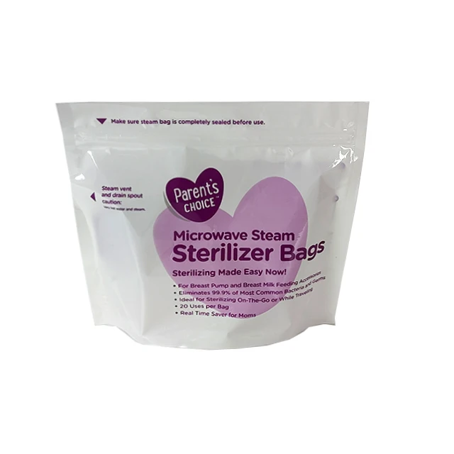 Custom printing microwave sterilizer bags Baby product sterilization  zip lock stand up pouch smell proof mylar bag