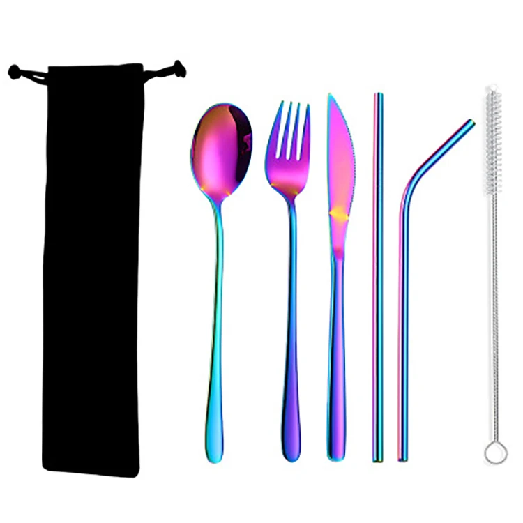 
Fashional Rainbow PVD Coating Cutlery, Titanium Cutlery Set, Colorful Dinner Tableware 