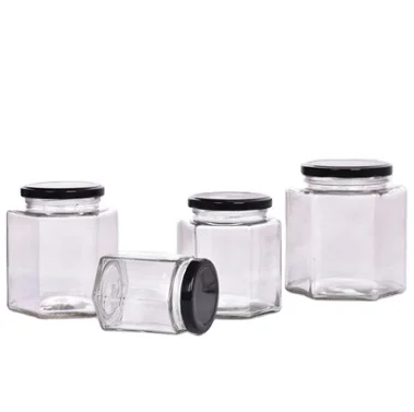 Wholesale empty custom square clear food storage container small honey glass bottle honey glass jar for seasonings
