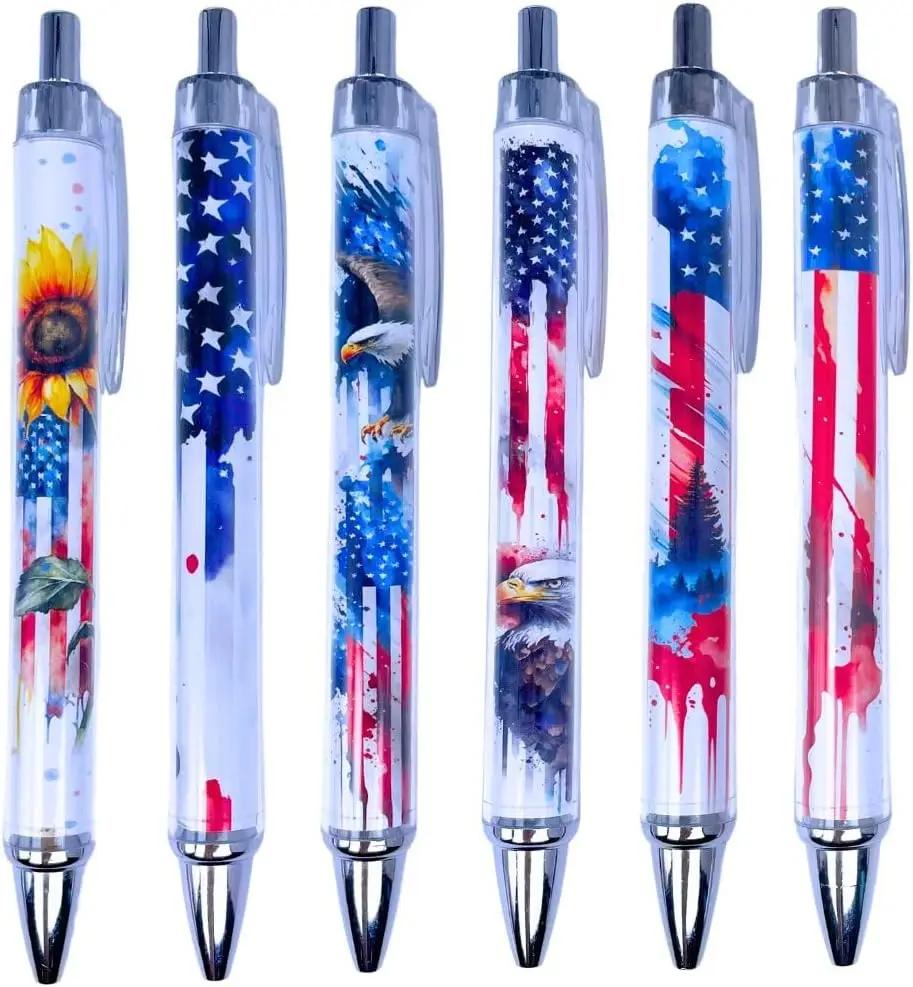 Custom Patriotic Metal American Flag Pen Retractable USA Themed Ballpoint for Independence Day Veteran Swat Souvenir Gifts