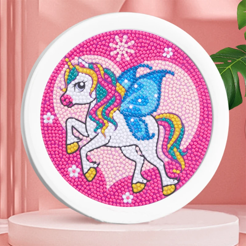 Factory wholesale kids flying unicorn diamond art kit with plastic frames mosaic art painting for kids
