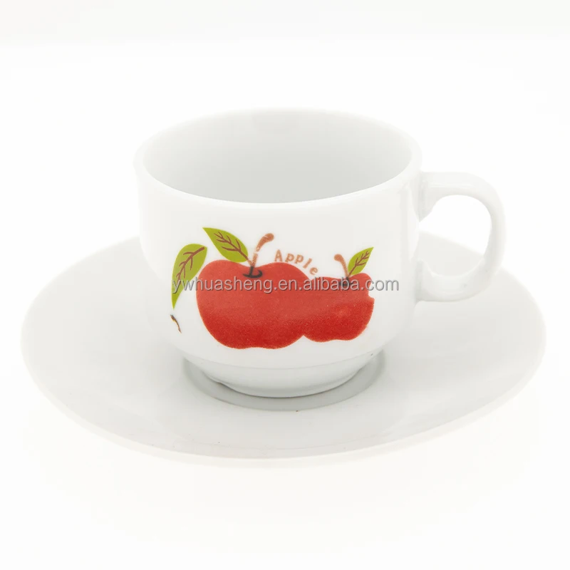 Chaozhou Manufacturer Wholesale Tea Cup Set with Apple Design Tea Cup and Plate Fine Porcelain Stock
