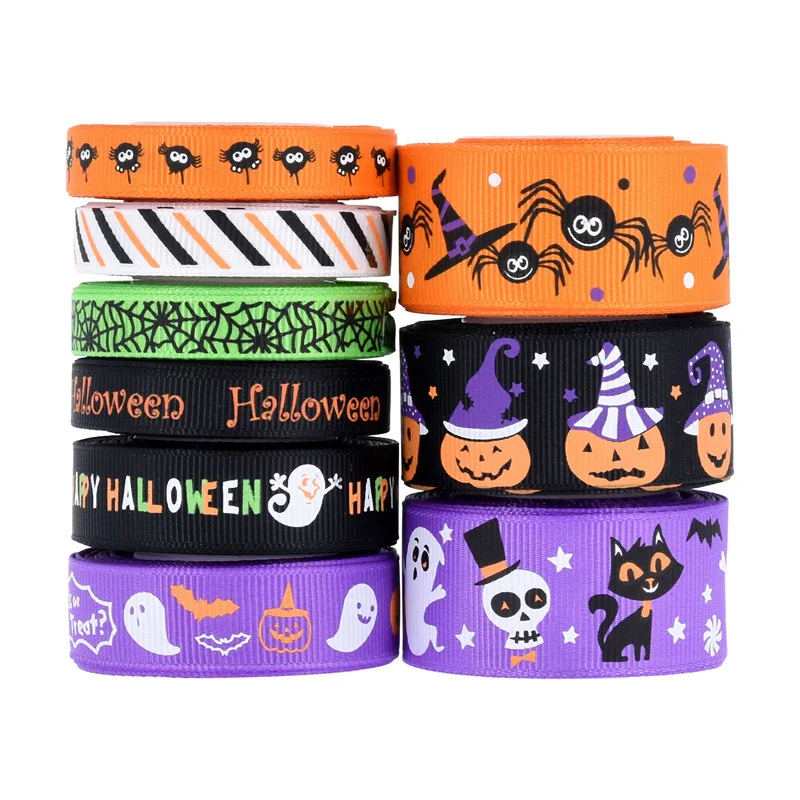 HT Customized New Halloween Webbing Combination Set Heat Sublimation Printed Webbing 10mm~25mm Pumpkin Head Pattern