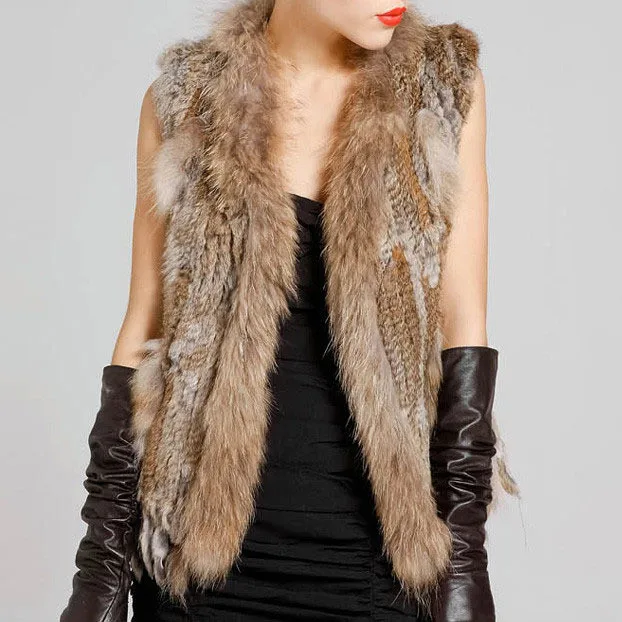 Rabbit Fur Women Fashion Vest With Tassels Raccoon Fur Hand-Woven Coat Women Faux Fur Waistcoat 2023