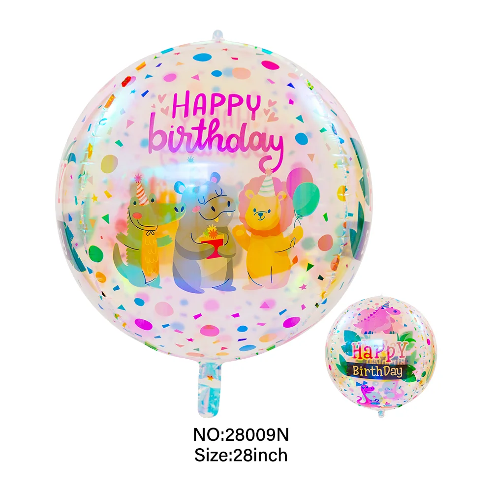 New Iridescent Transparent 28 Inches 4D Happy Birthday Foil Balloon Print Letter Happy Birthday Round Shape Foil 4d Balloons