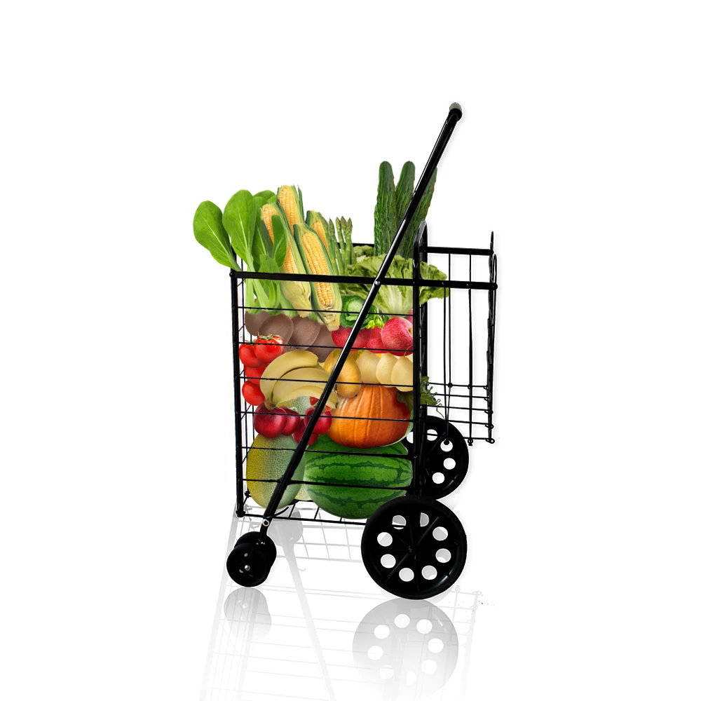 75lb 35KG Folding Shopping Grocery Basket Large Metal Rolling Laundry grocery cart with wheels  for supermarket