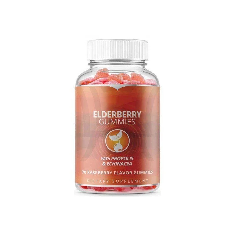 Raspberry Flavor Vitamin C Elderberry Gummies With Propolis & Echinacea Extract Supports Immune Function & Provide Great Taste