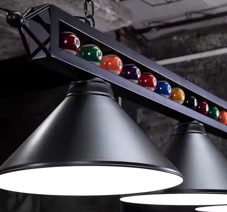 High Quality 3-Head LED Lamp for Billiard Pool Snooker Table Modern Black Metal Ball Design Hanging Chandelier
