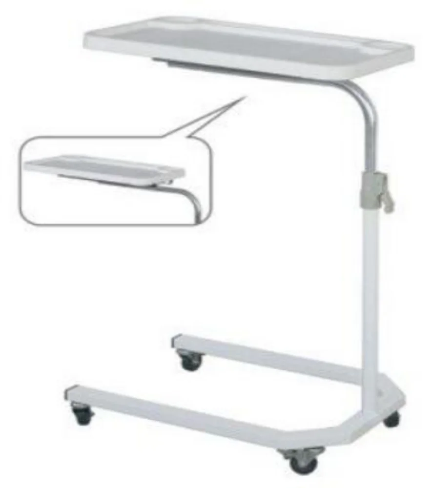 Height Adjustable Hospital Moving Bedside Overbed Table For Patient