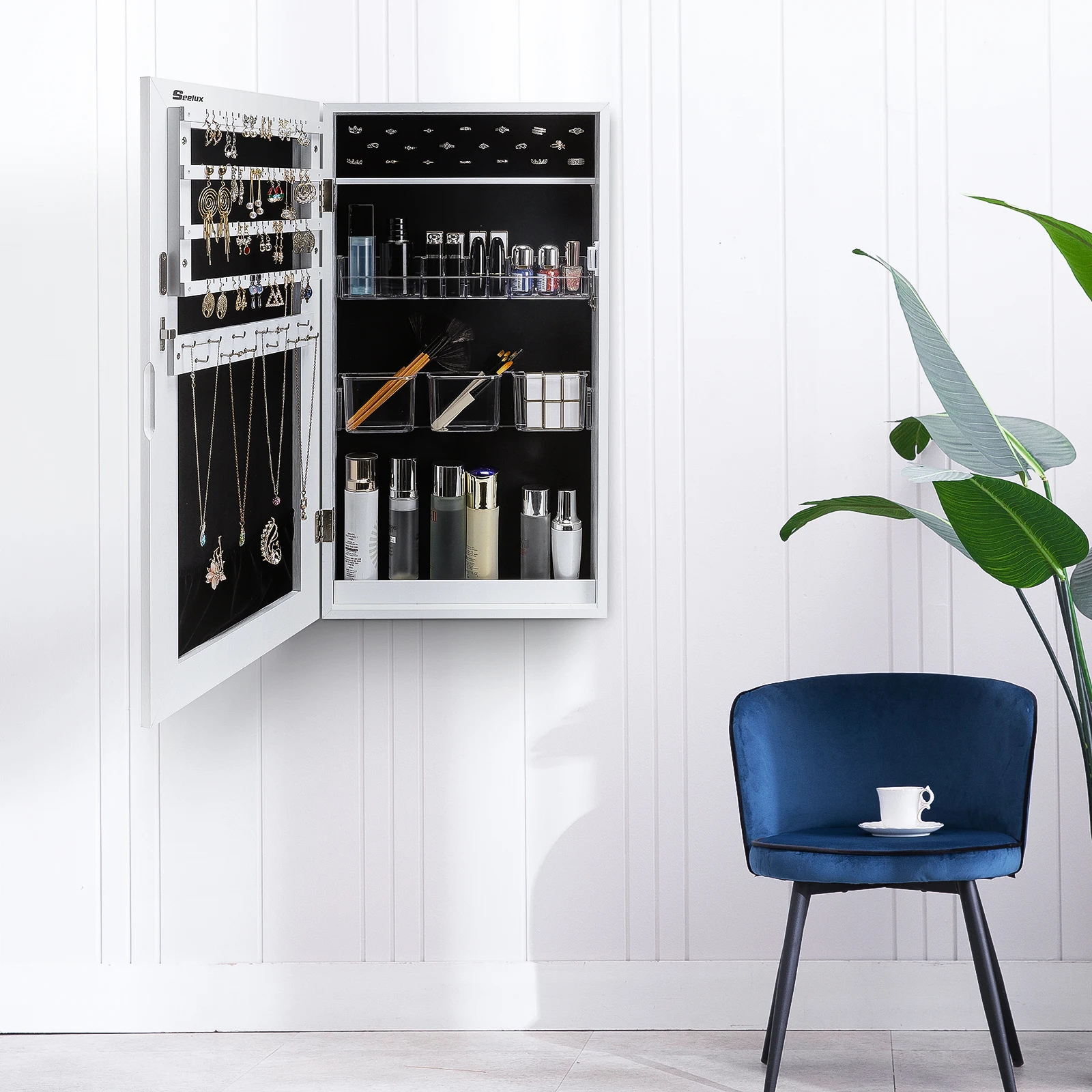  Multifunctional vertical jewelry cabinet for skincare makeup tools armoire lockable full length