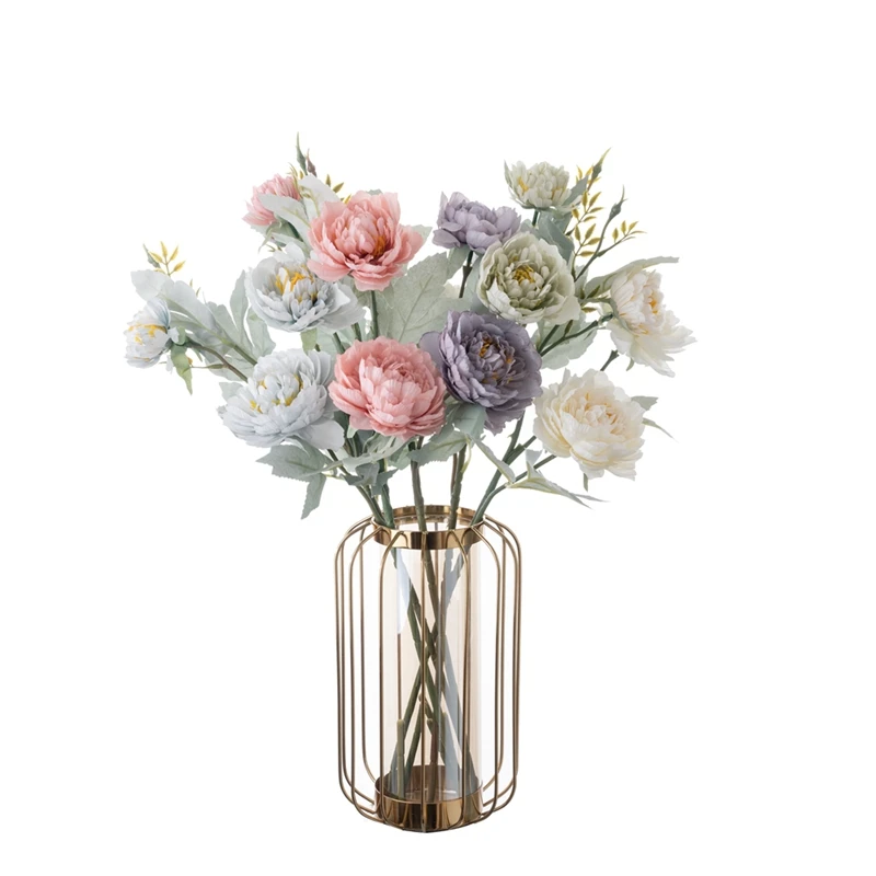 MW64234 Large Silk Artificial Pink Peony Arrangement Three Flowers Bridal Wedding Flower Bouquet