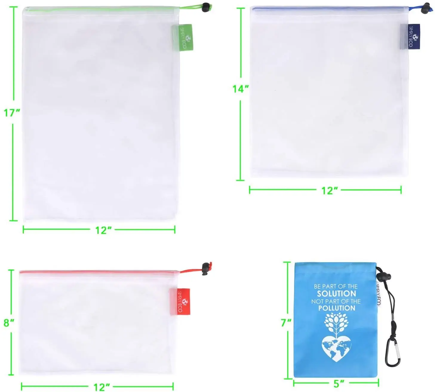 Premium Recycled Polyester Mesh Produce Bags Double-Stitched Strength with Tare Weight on Tags