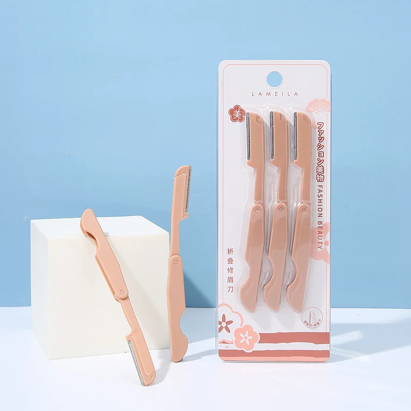 Lameila 3 Pcs Eyebrow Razor OEM Portable Plastic Dermaplane Glo Eyebrow Trimmer Foldable Dermaplane Glow Razor A909