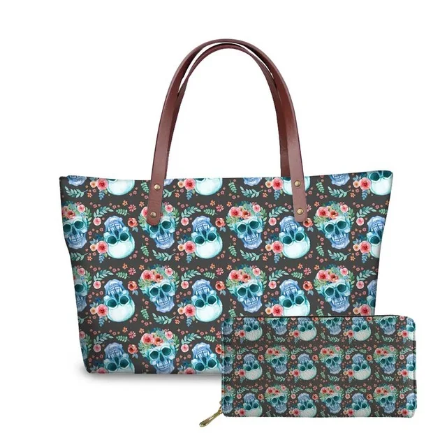 Fashion Beautiful Gothic Sugar Skull Printed Shoulder Bag Women Luxury Handbags and Purses Set Women Bags