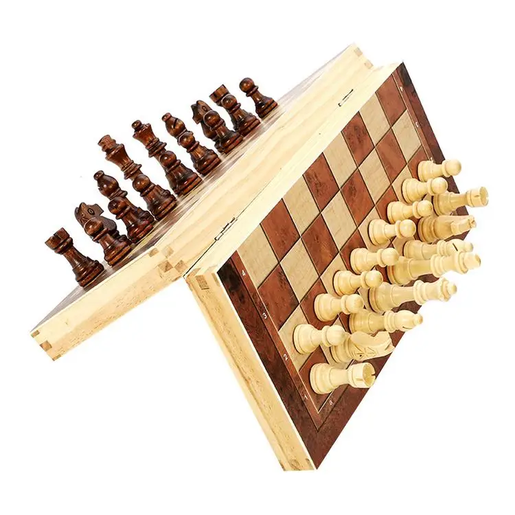 
Wooden Chess Set Foldable Chessboard and Handcrafted Chess Pieces 