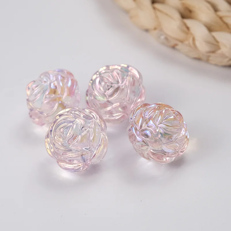 Transparent Rose Flower Perforated Beads Cell Phone Chain Bracelet Accessories DIY Wholesale Acrylic Beading