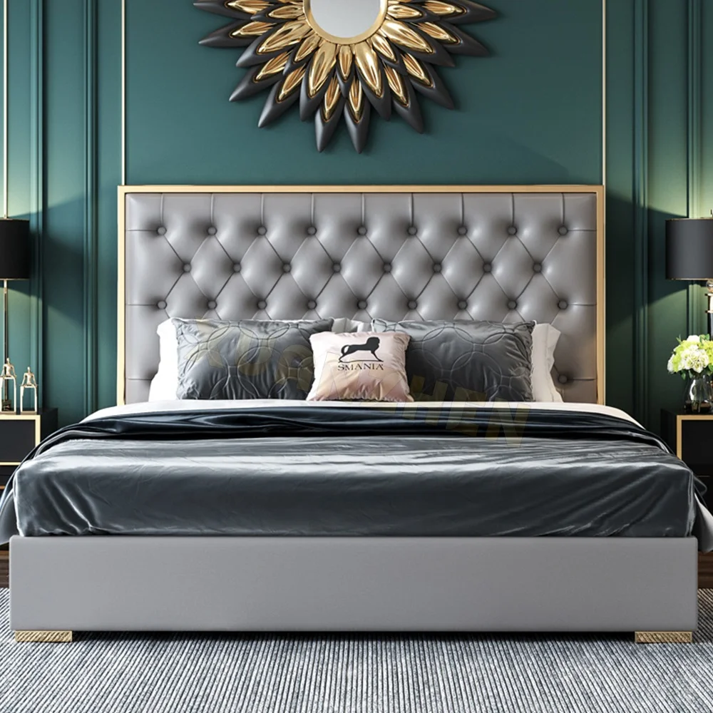 Bedroom furniture luxury metal bed frames king double luxury mattress storage sofa bed up-holstered metal beds
